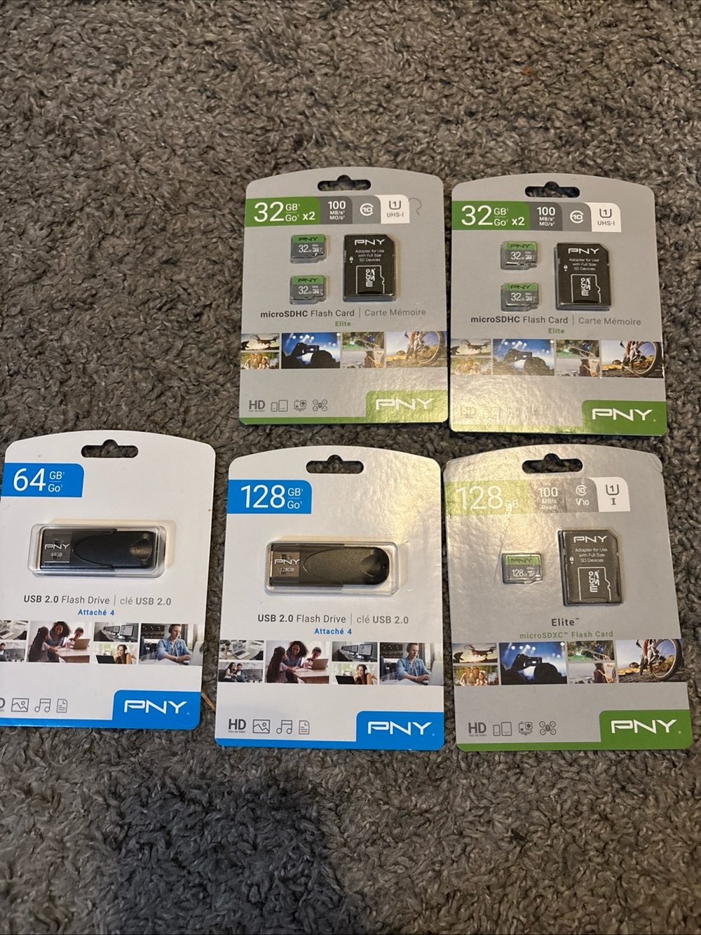 PNY Memory Card & USB Drive Bundle in Black/Green/Blue